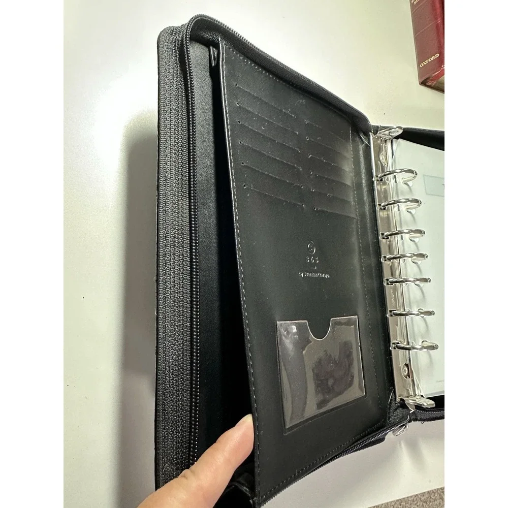 Franklin Covey 365 Planner Black Faux Leather Croc Binder Handles 7 Ring Zip